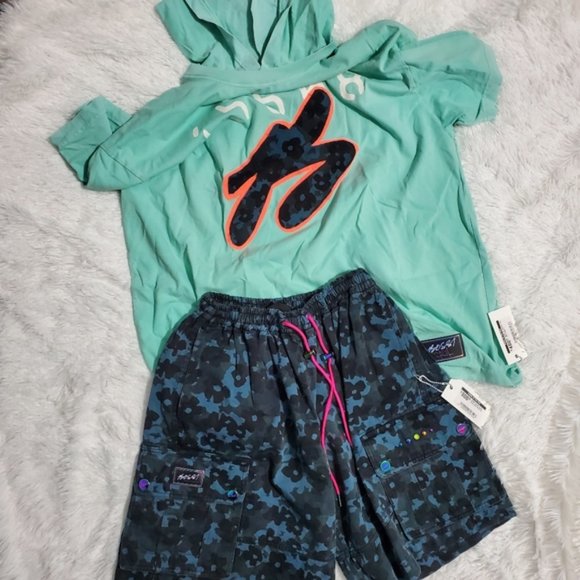 NWT BOSSI SPORTSWEAR (FLOWER CAMO) B HOODED T-SHIRT MINT - Picture 9 of 9